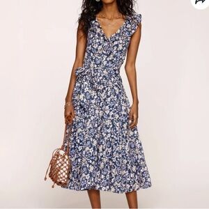 Heartloom Adela Indigo V-Neck Midi 100% Cotton Sundress | Sz S